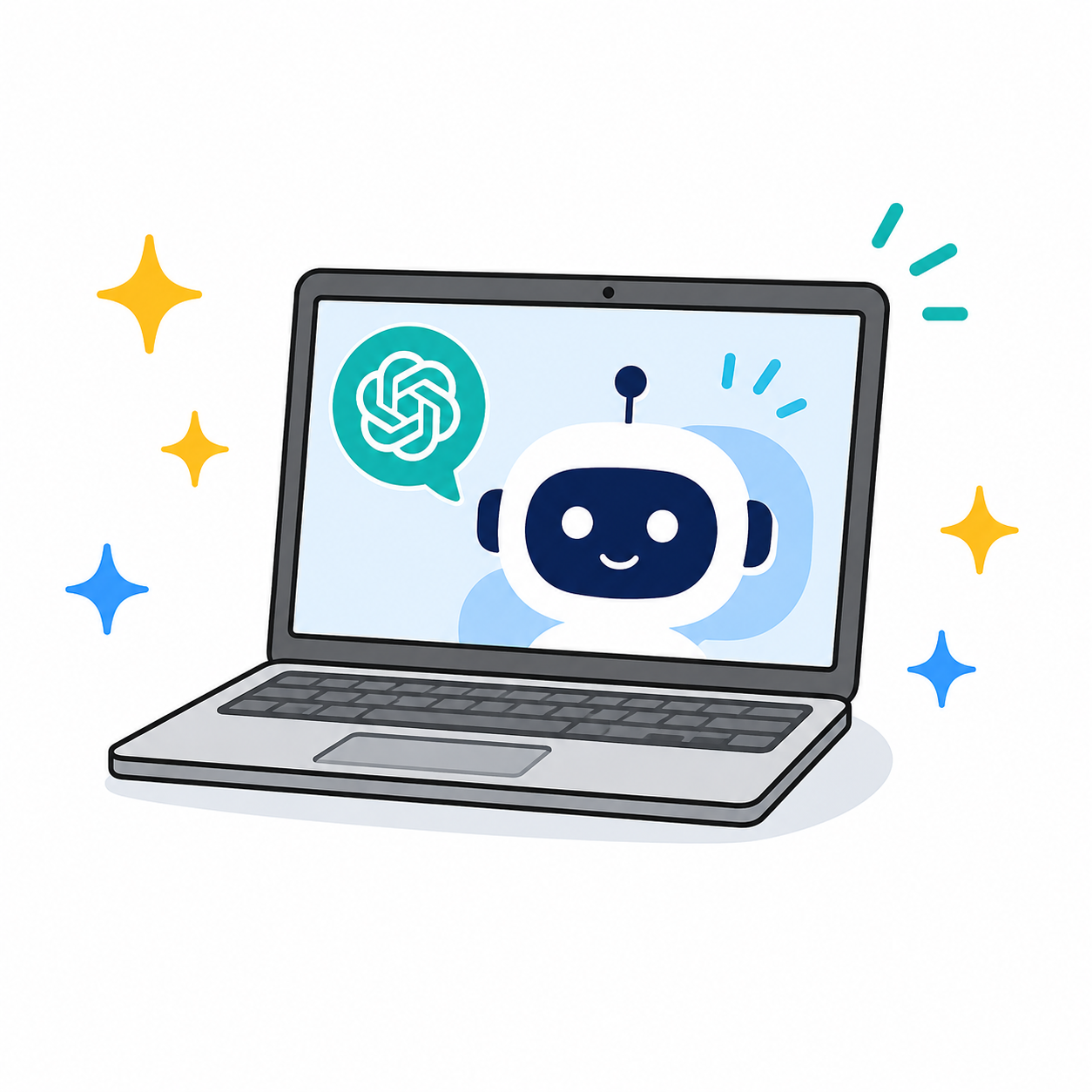 AIロボットが表示されたノートパソコンのイラスト